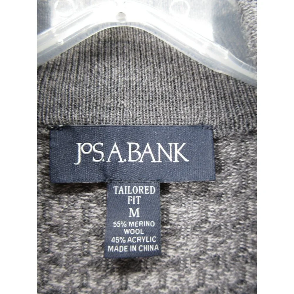Jos A Bank Sweater Medium Merino Wool 1/4 Zip Houndstooth Tailored Fit